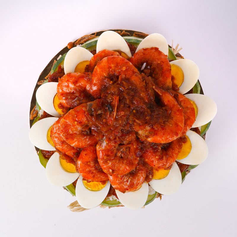 Alternative view of Large Prawns Nasi Lemak Cake