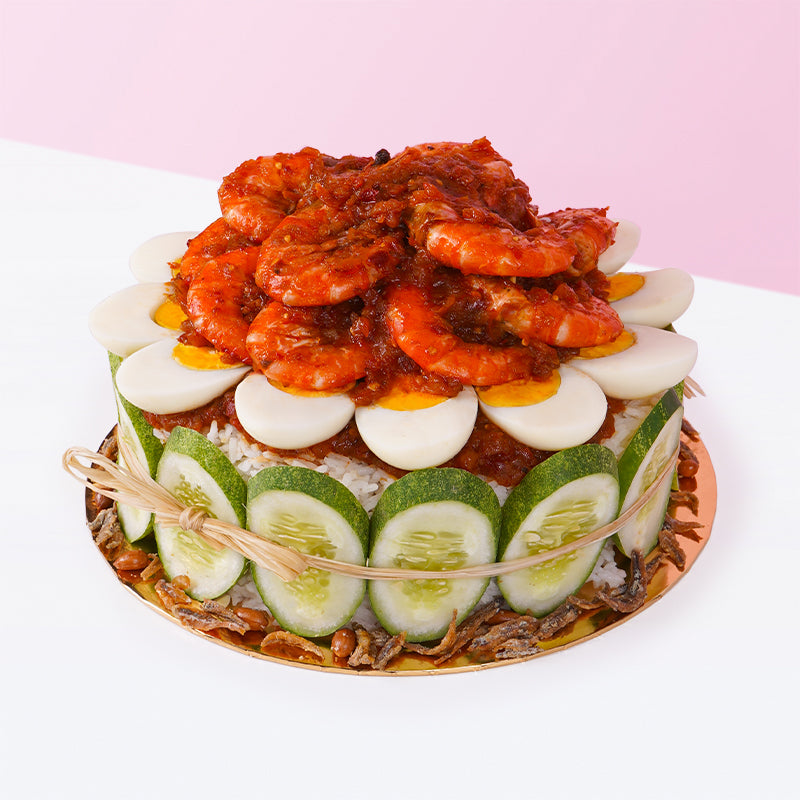 Alternative view of Large Prawns Nasi Lemak Cake