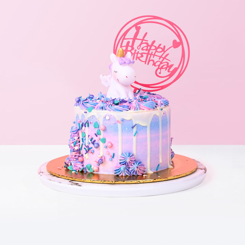 Magical Unicorn Cake With Pink Ribbon